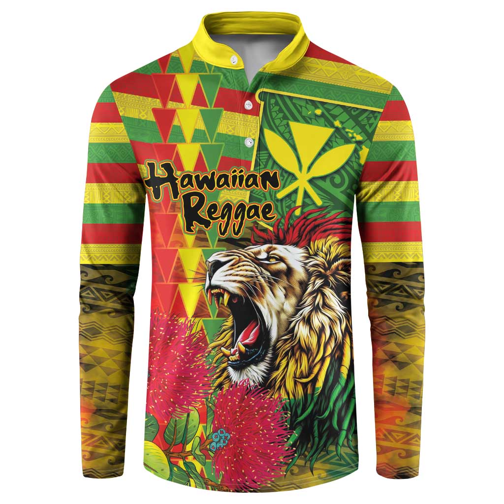Hawaiian Reggae Button Sweatshirt Kakau Art Motifs with Ohia Lehua and Rastafari Lion LT03 Multicolor - Polynesian Pride