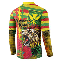 Hawaiian Reggae Button Sweatshirt Kakau Art Motifs with Ohia Lehua and Rastafari Lion LT03 - Polynesian Pride