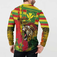 Hawaiian Reggae Button Sweatshirt Kakau Art Motifs with Ohia Lehua and Rastafari Lion LT03 - Polynesian Pride