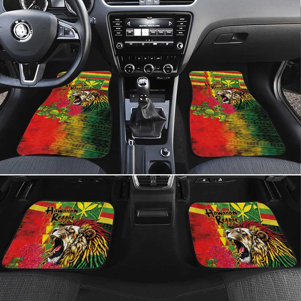 Hawaiian Reggae Car Mats Kakau Art Motifs with Ohia Lehua and Rastafari Lion - Polynesian Pride