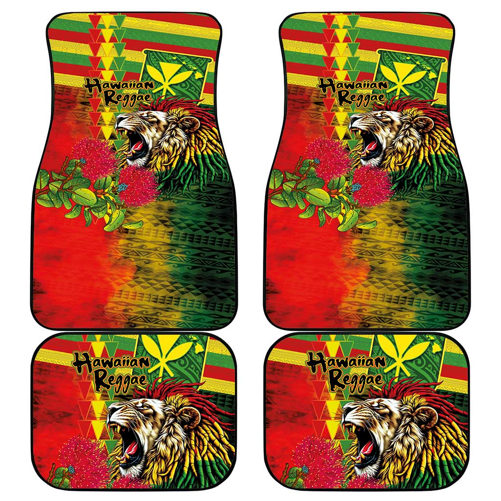 Hawaiian Reggae Car Mats Kakau Art Motifs with Ohia Lehua and Rastafari Lion - Polynesian Pride