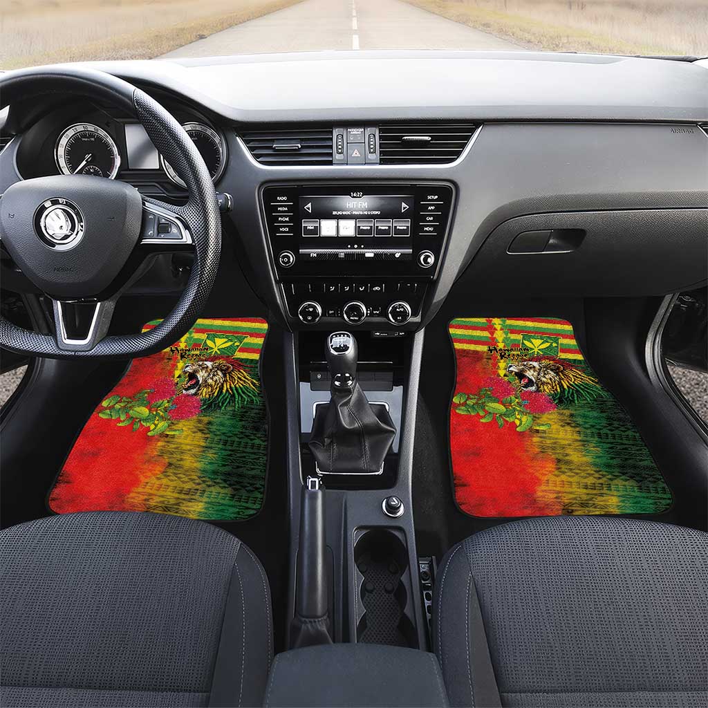 Hawaiian Reggae Car Mats Kakau Art Motifs with Ohia Lehua and Rastafari Lion - Polynesian Pride