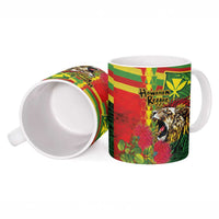 Hawaiian Reggae Ceramic Mug Kakau Art Motifs with Ohia Lehua and Rastafari Lion LT03 - Polynesian Pride