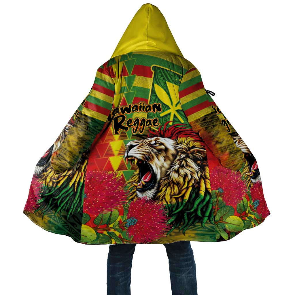 Hawaiian Reggae Cloak Kakau Art Motifs with Ohia Lehua and Rastafari Lion LT03 Unisex Multicolor - Polynesian Pride