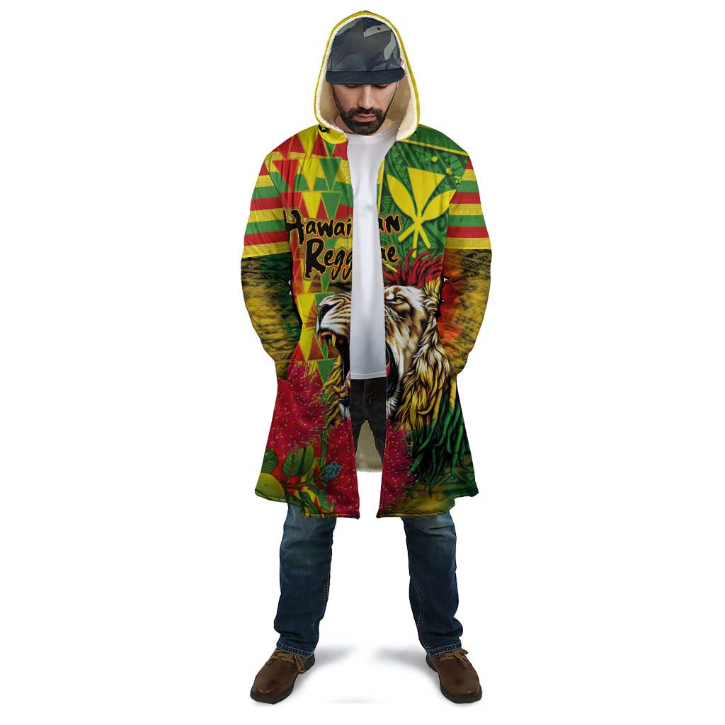 Hawaiian Reggae Cloak Kakau Art Motifs with Ohia Lehua and Rastafari Lion LT03 - Polynesian Pride