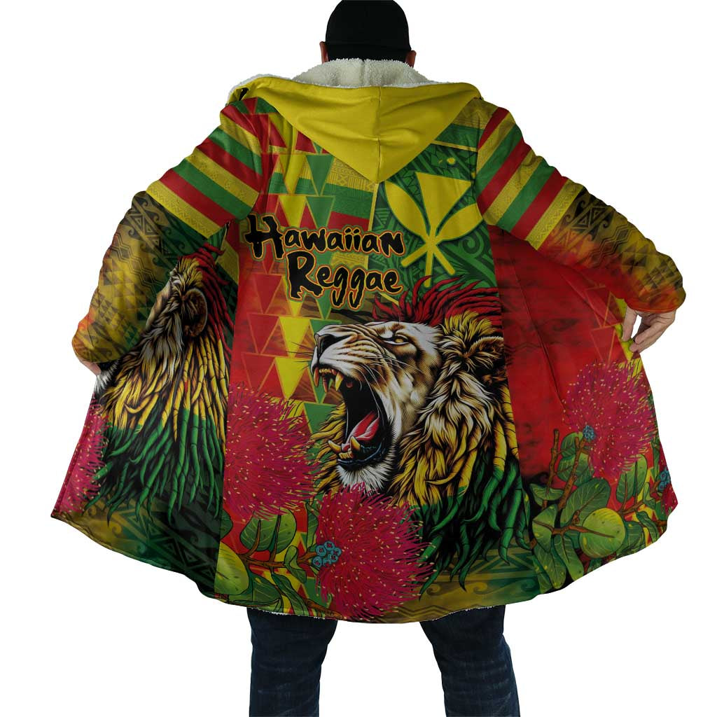 Hawaiian Reggae Cloak Kakau Art Motifs with Ohia Lehua and Rastafari Lion LT03 - Polynesian Pride