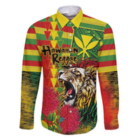 Hawaiian Reggae Family Matching Long Sleeve Bodycon Dress and Hawaiian Shirt Kakau Art Motifs with Ohia Lehua and Rastafari Lion - Polynesian Pride