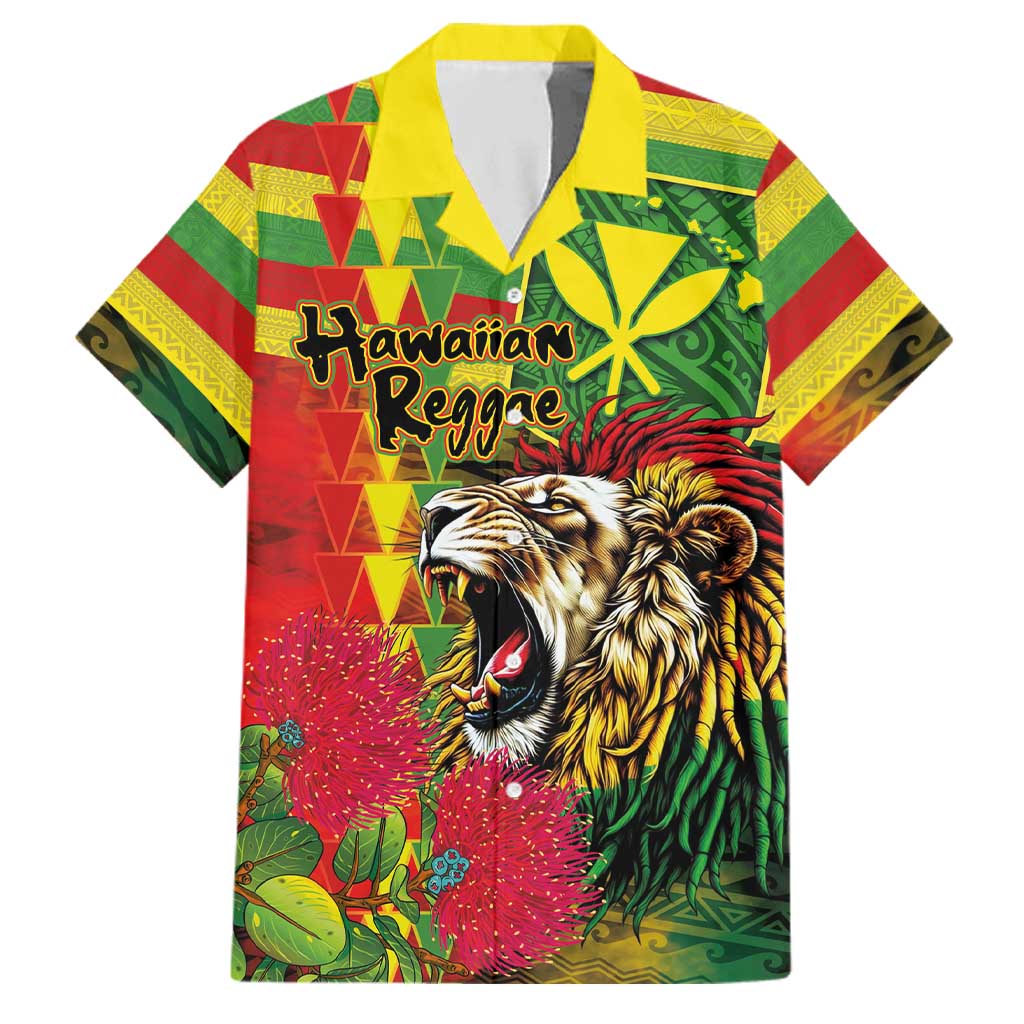 Hawaiian Reggae Family Matching Puletasi and Hawaiian Shirt Kakau Art Motifs with Ohia Lehua and Rastafari Lion - Polynesian Pride