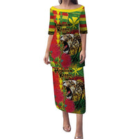 Hawaiian Reggae Family Matching Puletasi and Hawaiian Shirt Kakau Art Motifs with Ohia Lehua and Rastafari Lion - Polynesian Pride