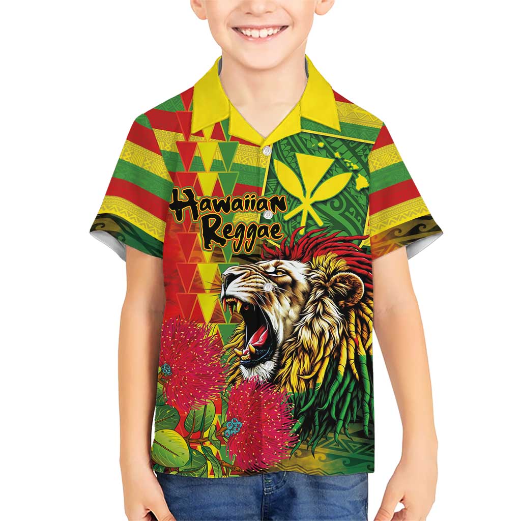 Hawaiian Reggae Family Matching Puletasi and Hawaiian Shirt Kakau Art Motifs with Ohia Lehua and Rastafari Lion - Polynesian Pride
