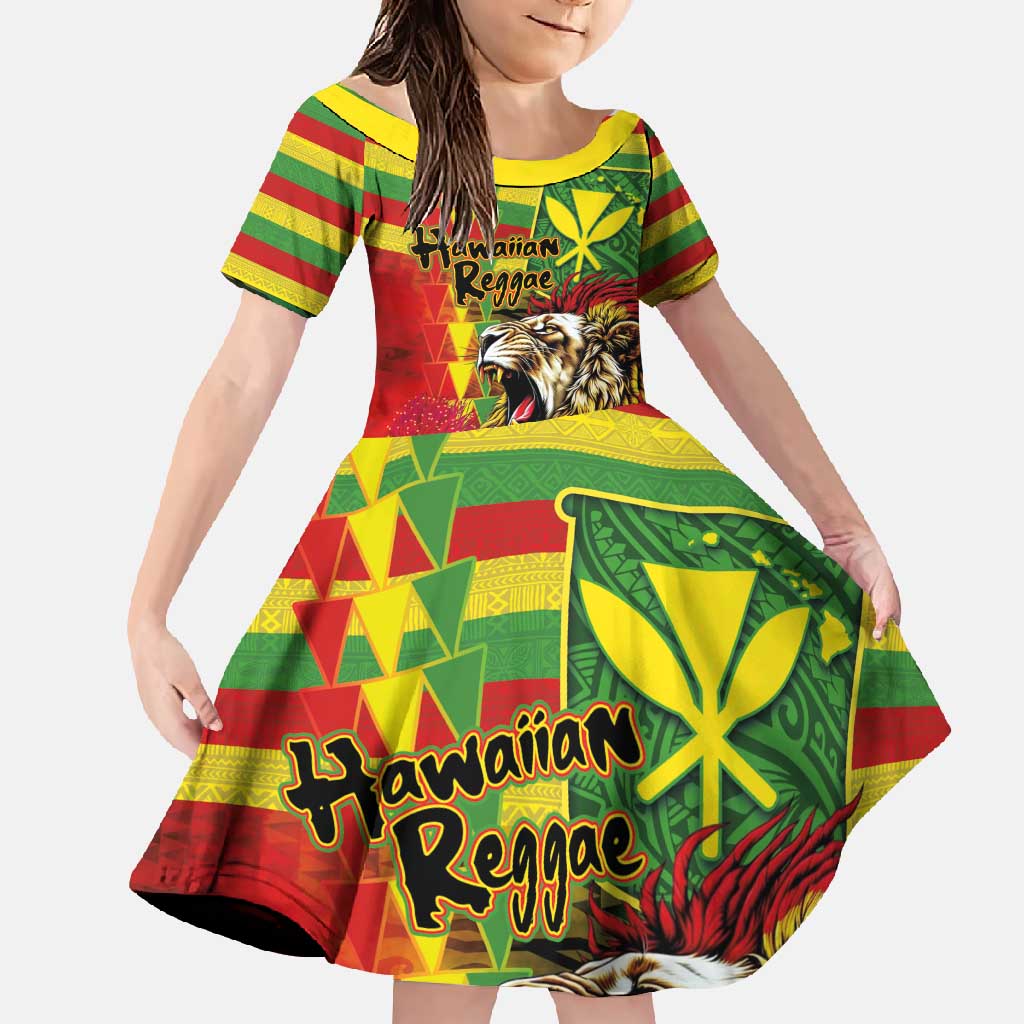 Hawaiian Reggae Family Matching Short Sleeve Bodycon Dress and Hawaiian Shirt Kakau Art Motifs with Ohia Lehua and Rastafari Lion - Polynesian Pride