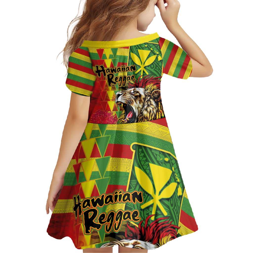 Hawaiian Reggae Family Matching Summer Maxi Dress and Hawaiian Shirt Kakau Art Motifs with Ohia Lehua and Rastafari Lion - Polynesian Pride