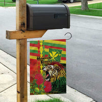 Hawaiian Reggae Garden Flag Kakau Art Motifs with Ohia Lehua and Rastafari Lion - Polynesian Pride