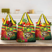 Hawaiian Reggae Grocery Bag Kakau Art Motifs with Ohia Lehua and Rastafari Lion - Polynesian Pride