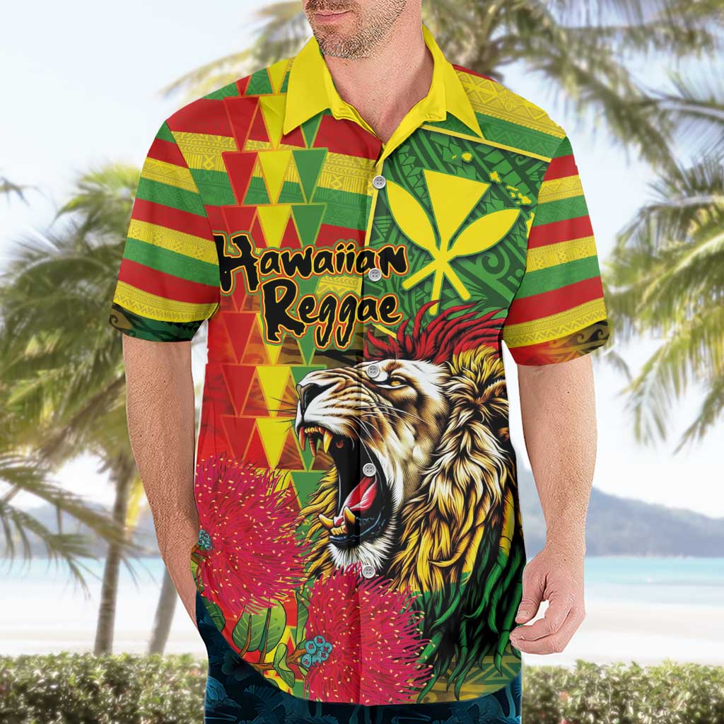 Hawaiian Reggae Hawaiian Shirt Kakau Art Motifs with Ohia Lehua and Rastafari Lion - Polynesian Pride