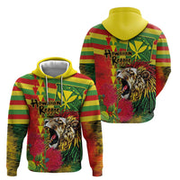 Hawaiian Reggae Hoodie Kakau Art Motifs with Ohia Lehua and Rastafari Lion - Polynesian Pride