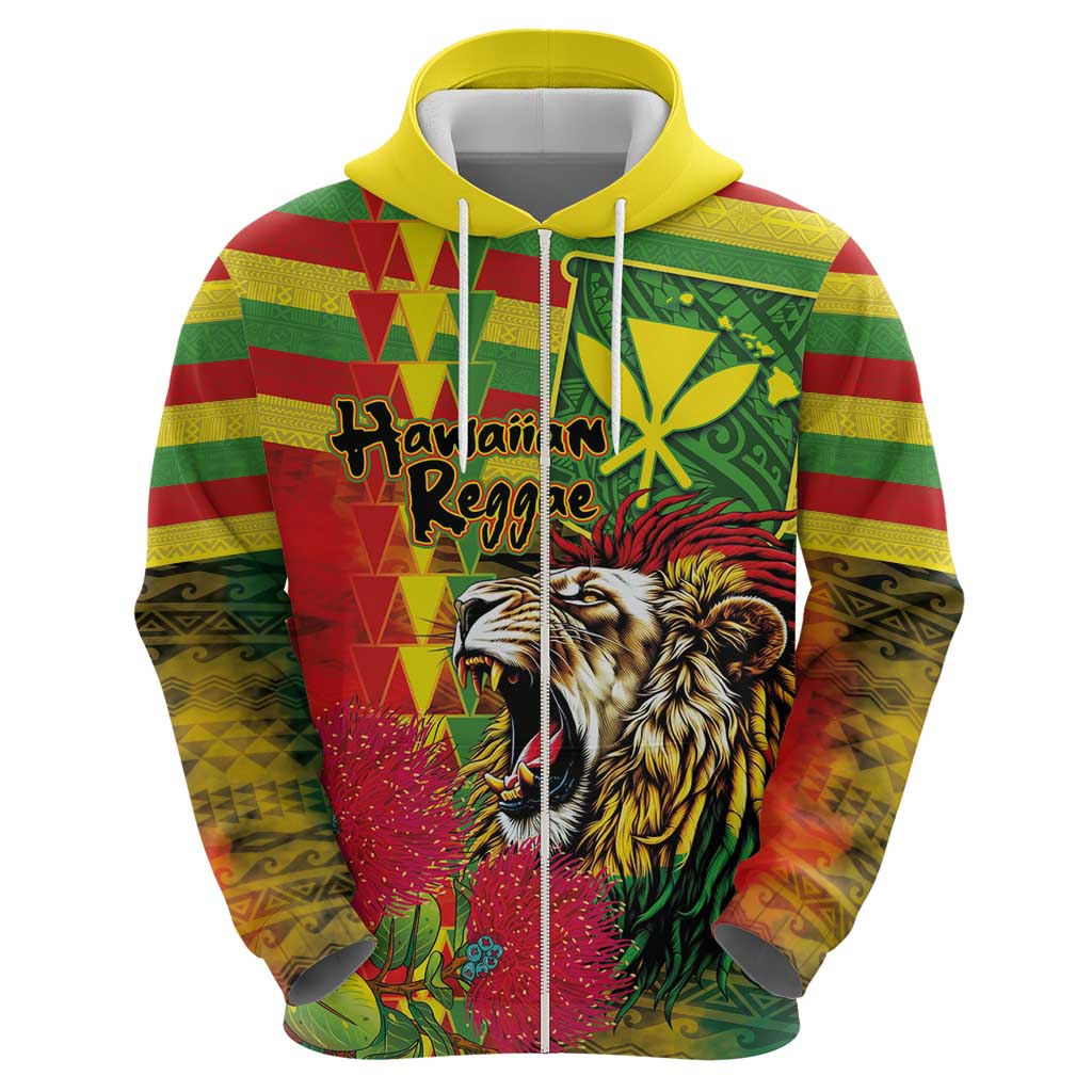 Hawaiian Reggae Hoodie Kakau Art Motifs with Ohia Lehua and Rastafari Lion - Polynesian Pride