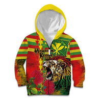 Hawaiian Reggae Kid Hoodie Kakau Art Motifs with Ohia Lehua and Rastafari Lion - Polynesian Pride