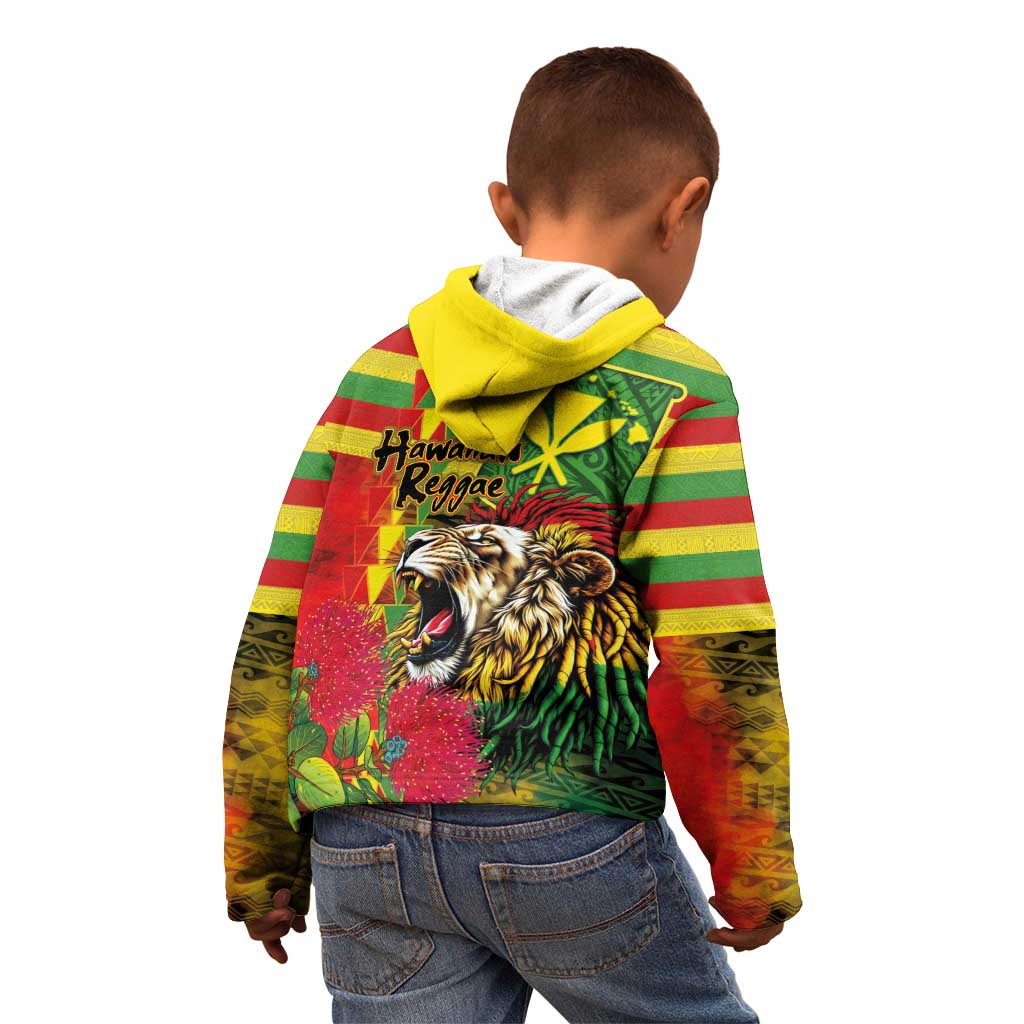 Hawaiian Reggae Kid Hoodie Kakau Art Motifs with Ohia Lehua and Rastafari Lion - Polynesian Pride