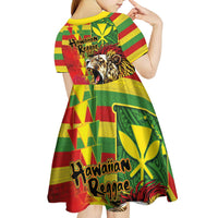 Hawaiian Reggae Kid Short Sleeve Dress Kakau Art Motifs with Ohia Lehua and Rastafari Lion - Polynesian Pride