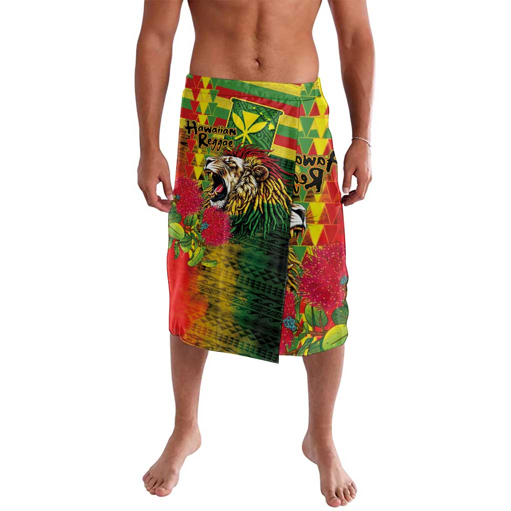 Hawaiian Reggae Lavalava Kakau Art Motifs with Ohia Lehua and Rastafari Lion - Polynesian Pride