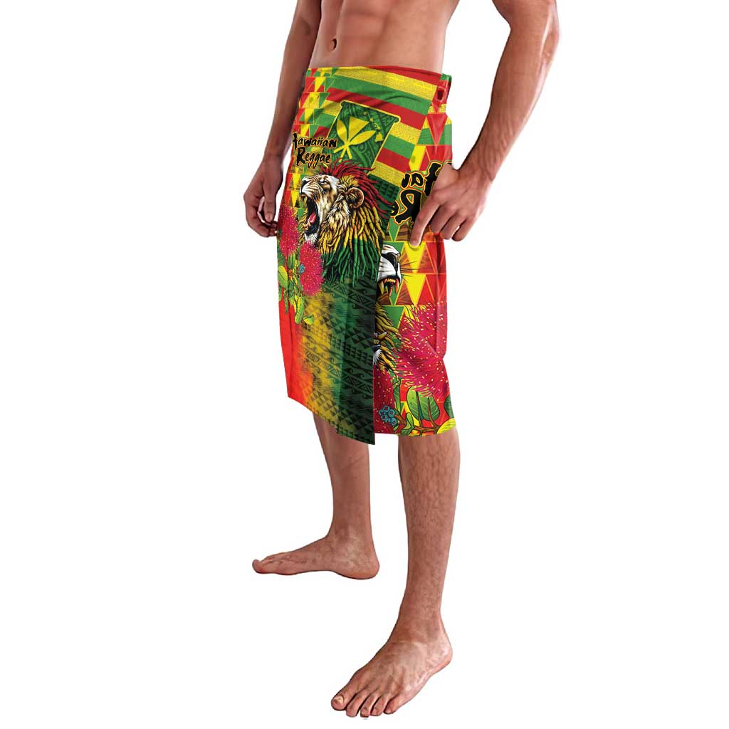 Hawaiian Reggae Lavalava Kakau Art Motifs with Ohia Lehua and Rastafari Lion - Polynesian Pride