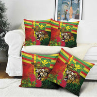 Hawaiian Reggae Pillow Cover Kakau Art Motifs with Ohia Lehua and Rastafari Lion - Polynesian Pride