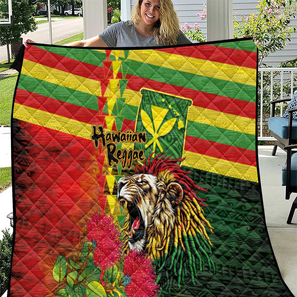 Hawaiian Reggae Quilt Kakau Art Motifs with Ohia Lehua and Rastafari Lion - Polynesian Pride