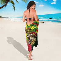 Hawaiian Reggae Sarong Kakau Art Motifs with Ohia Lehua and Rastafari Lion - Polynesian Pride