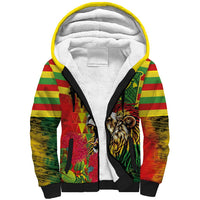 Hawaiian Reggae Sherpa Hoodie Kakau Art Motifs with Ohia Lehua and Rastafari Lion - Polynesian Pride