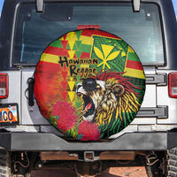 Hawaiian Reggae Spare Tire Cover Kakau Art Motifs with Ohia Lehua and Rastafari Lion - Polynesian Pride