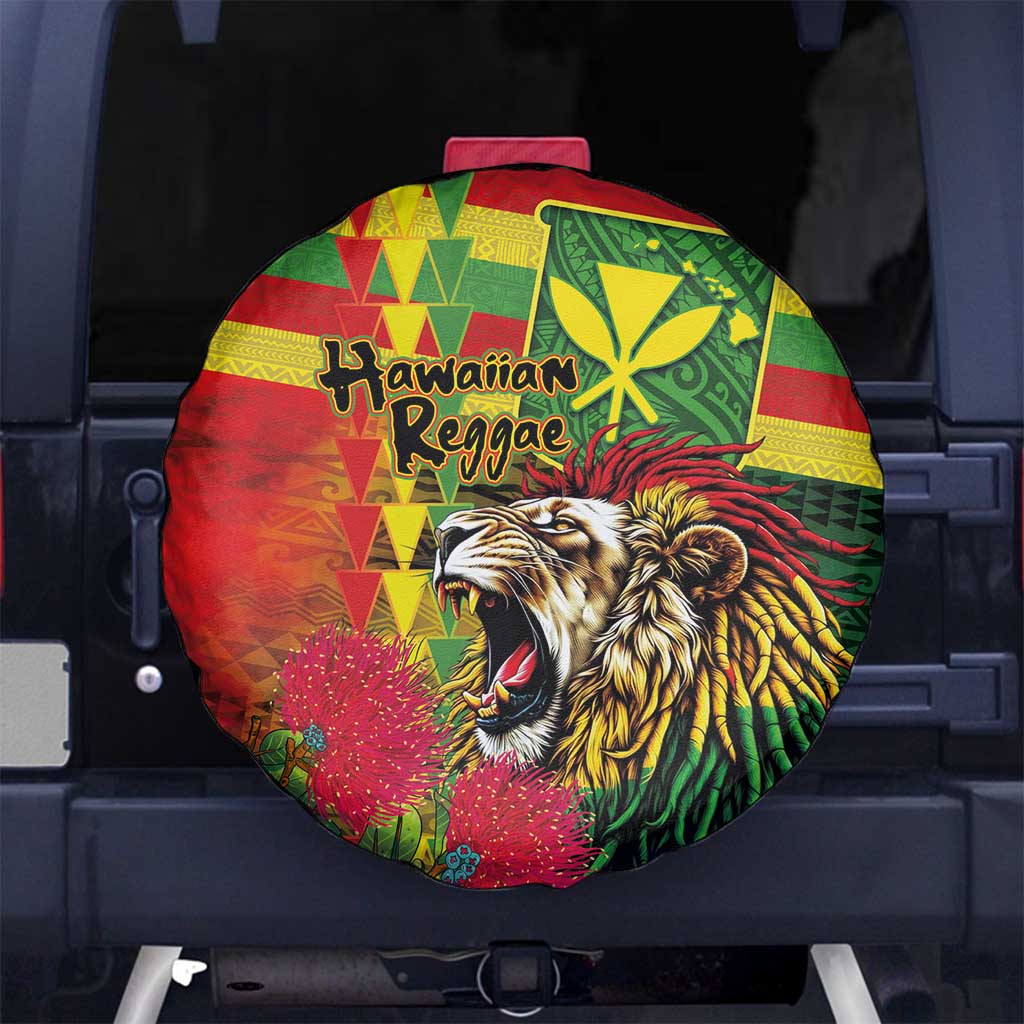 Hawaiian Reggae Spare Tire Cover Kakau Art Motifs with Ohia Lehua and Rastafari Lion - Polynesian Pride
