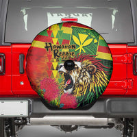 Hawaiian Reggae Spare Tire Cover Kakau Art Motifs with Ohia Lehua and Rastafari Lion - Polynesian Pride