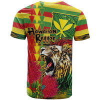 Hawaiian Reggae T Shirt Kakau Art Motifs with Ohia Lehua and Rastafari Lion - Polynesian Pride
