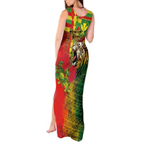 Hawaiian Reggae Tank Maxi Dress Kakau Art Motifs with Ohia Lehua and Rastafari Lion - Polynesian Pride