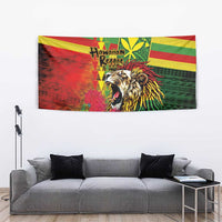 Hawaiian Reggae Tapestry Kakau Art Motifs with Ohia Lehua and Rastafari Lion - Polynesian Pride