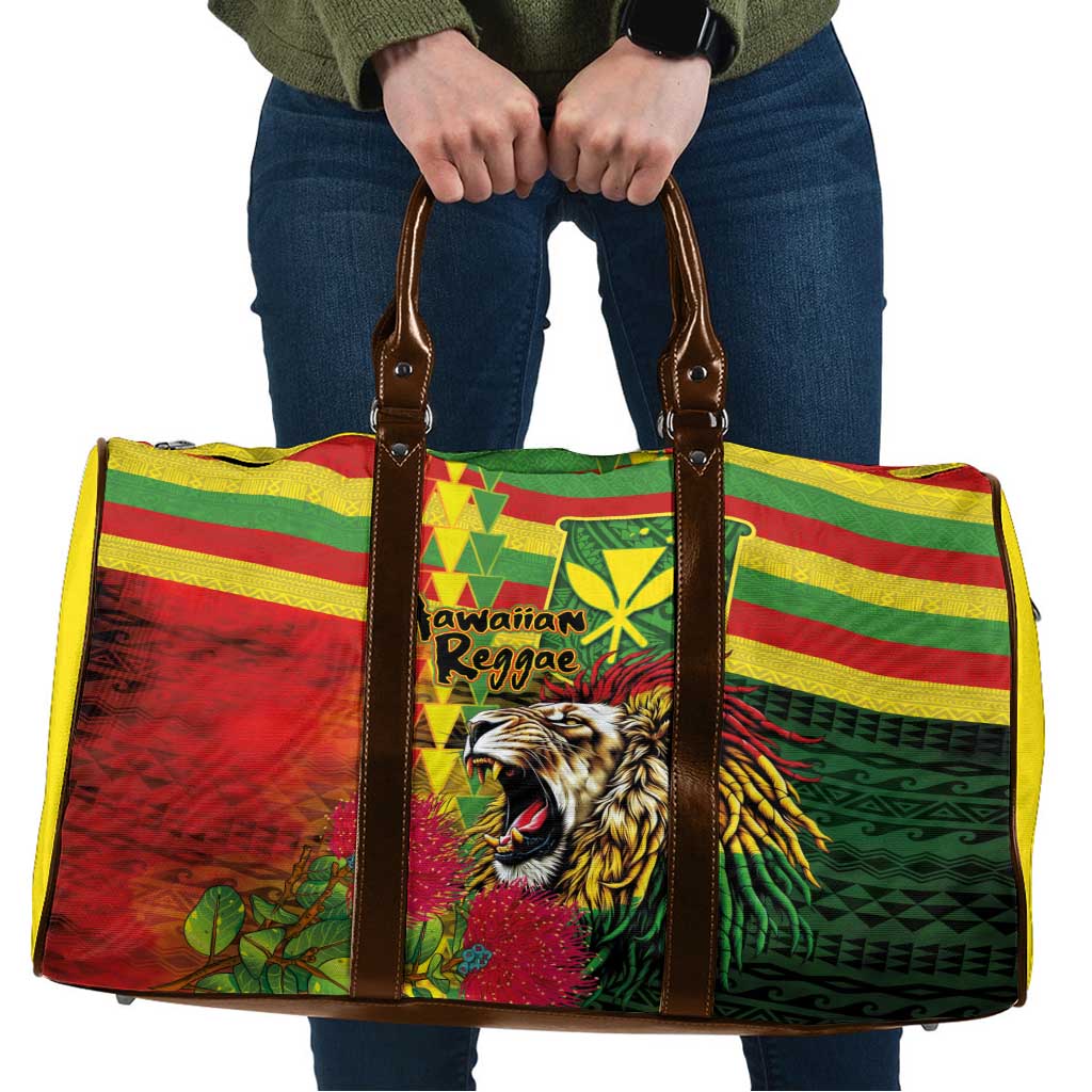 Hawaiian Reggae Travel Bag Kakau Art Motifs with Ohia Lehua and Rastafari Lion - Polynesian Pride