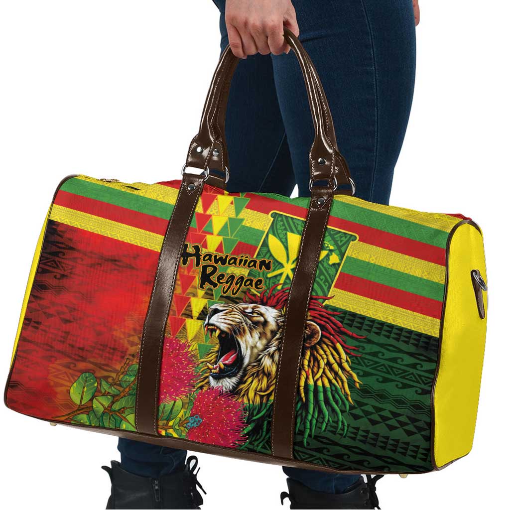 Hawaiian Reggae Travel Bag Kakau Art Motifs with Ohia Lehua and Rastafari Lion - Polynesian Pride
