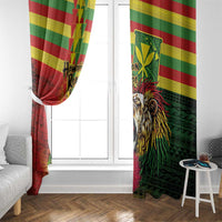 Hawaiian Reggae Window Curtain Kakau Art Motifs with Ohia Lehua and Rastafari Lion - Polynesian Pride