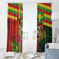 Hawaiian Reggae Window Curtain Kakau Art Motifs with Ohia Lehua and Rastafari Lion - Polynesian Pride