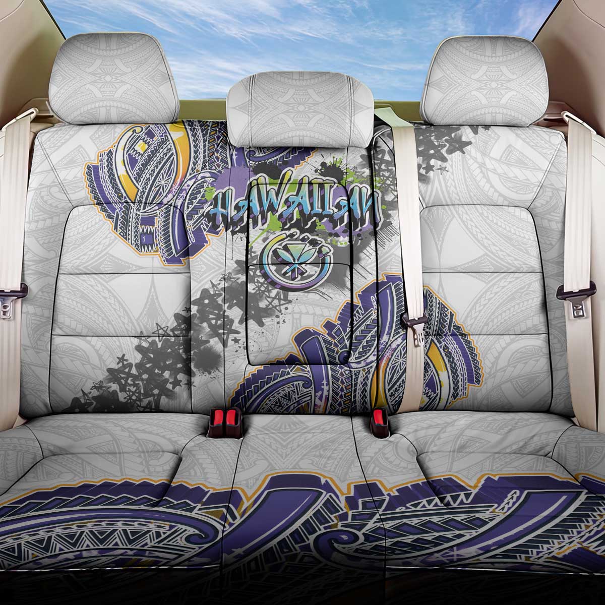 Traditional Art Hawaiian Kakau Tattoos Back Car Seat Cover Graffiti Style LT03 One Size White - Polynesian Pride