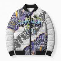 Traditional Art Hawaiian Kakau Tattoos Bomber Puffer Jacket Graffiti Style LT03 Unisex White - Polynesian Pride