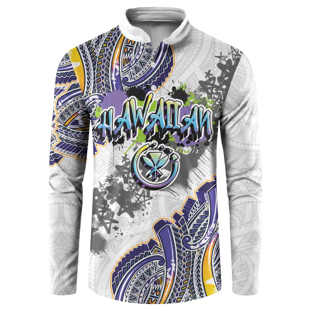 Traditional Art Hawaiian Kakau Tattoos Button Sweatshirt Graffiti Style LT03 White - Polynesian Pride