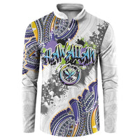 Traditional Art Hawaiian Kakau Tattoos Button Sweatshirt Graffiti Style LT03 White - Polynesian Pride