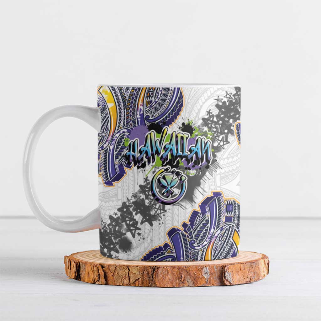 Traditional Art Hawaiian Kakau Tattoos Ceramic Mug Graffiti Style LT03 White - Polynesian Pride