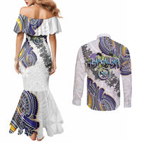 Traditional Art Hawaiian Kakau Tattoos Couples Matching Mermaid Dress and Long Sleeve Button Shirt Graffiti Style - Polynesian Pride