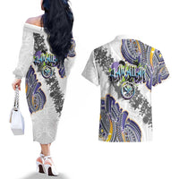 Traditional Art Hawaiian Kakau Tattoos Couples Matching Off The Shoulder Long Sleeve Dress and Hawaiian Shirt Graffiti Style - Polynesian Pride