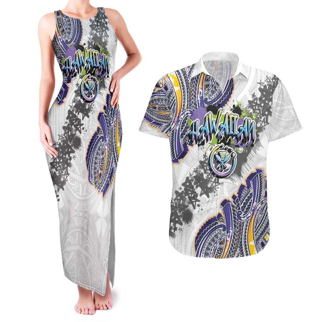 Traditional Art Hawaiian Kakau Tattoos Couples Matching Tank Maxi Dress and Hawaiian Shirt Graffiti Style - Polynesian Pride