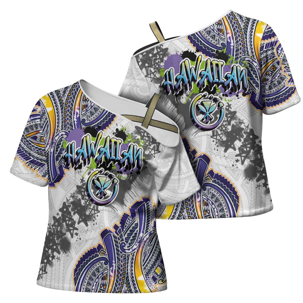 Traditional Art Hawaiian Kakau Tattoos Cross Shoulder Shirt Graffiti Style - Polynesian Pride