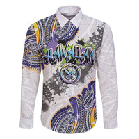 Traditional Art Hawaiian Kakau Tattoos Family Matching Off The Shoulder Long Sleeve Dress and Hawaiian Shirt Graffiti Style - Polynesian Pride